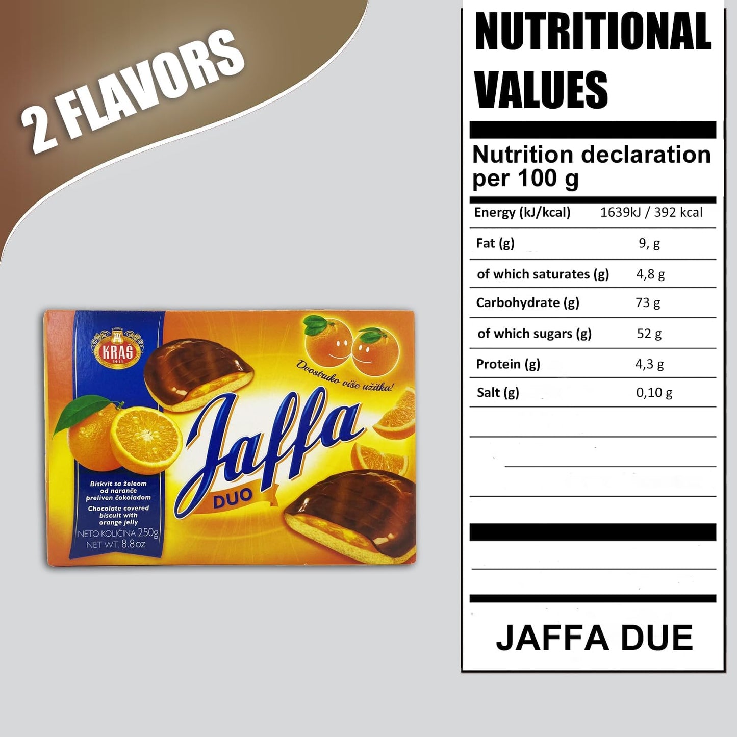 Jaffa Duo Orange Jelly & Chocolate Covered Biscuits 250g Twin Pack - Rich Cocoa, Real Orange Juice, 52% Cocoa Coating Jaffa Cakes, Multiple Sizes 125g, and 250g (250 G, 3 PCS)