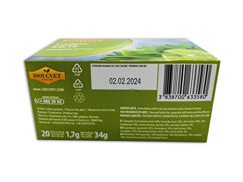 Herbal tea from the mountains of the Alps - The freshness of mint leaves - 4 packs of 20 bags (80 tea bags with mint).