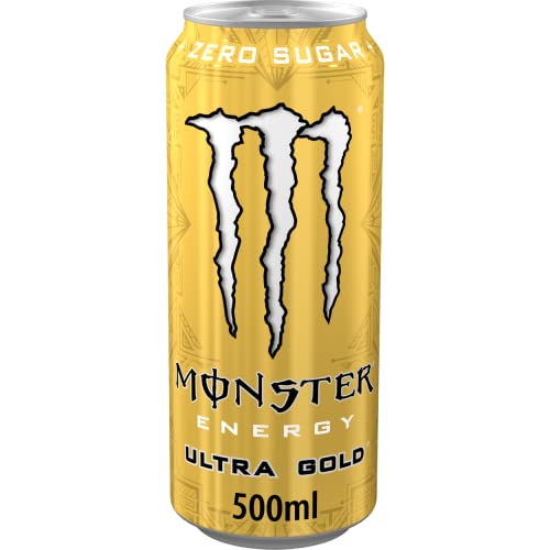 Monster Energy Ultra Gold - Caffeinated Energy Drink with Fruity Pineapple Flavour - No Sugar and No Calories - in Practical Disposable Tins (12 x 500 ml)