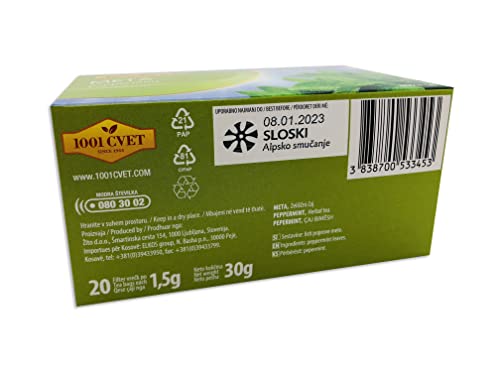 Herbal tea from the mountains of the Alps, peppermint tea, 4 packs of 20 bags each (80 tea bags with peppermint tea)