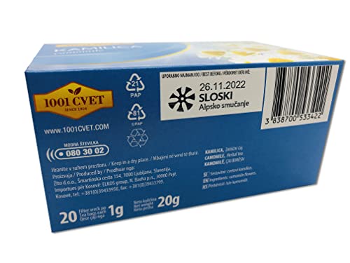Herbal tea from the mountains of the Alps, chamomile, 4 packs of 20 bags (chamomile tea 80 tea bags).