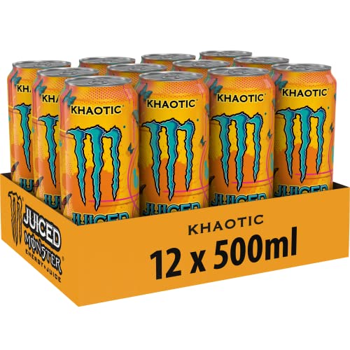 Monster Energy Juiced Khaotic Caffeinated Energy Drink with Tropical Citrus Flavour in Practical Disposable Tins (12 x 500 ml)