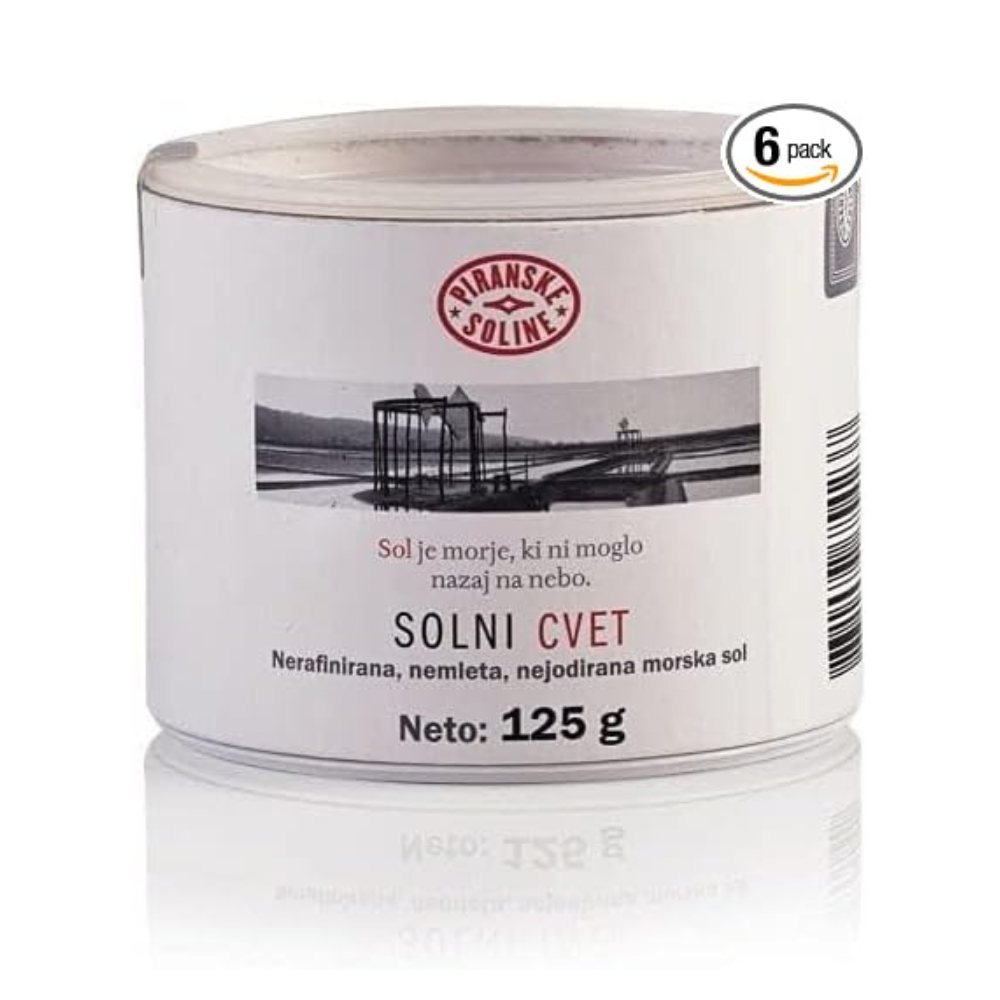 Solni Cvet - Salt Flower 125 g (Protected Designation of Origin) - Purely organic and unrefined sea salt - Excellent for cooking and table salt (pack of 6)
