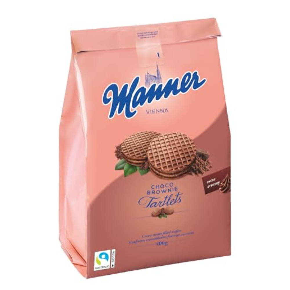 Manner Tartlets | Crispy Cocoa Biscuits with Chocolate Brownie Filling | Pack of 1 (400 g)