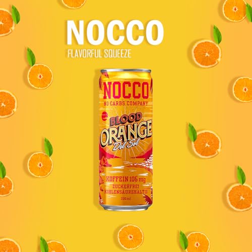 NOCCO BCAA Energy Drink incl. Naranja Sangre Del Sol 11.2 fl oz | 105 mg Cafeína | Soft drink without sugar | Energy drink incl. | Buxtrade (24 Cans, Blood Orange)