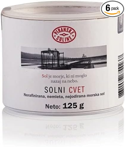 Solni Cvet - Salt Flower 125 g (Protected Designation of Origin) - Purely organic and unrefined sea salt - Excellent for cooking and table salt (pack of 6)