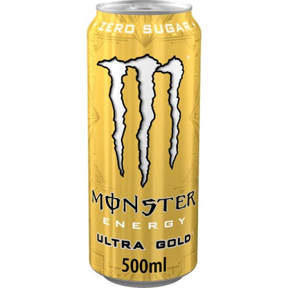 Monster Energy Ultra Gold - Caffeinated Energy Drink with Fruity Pineapple Flavour - No Sugar and No Calories - in Practical Disposable Tins (12 x 500 ml)