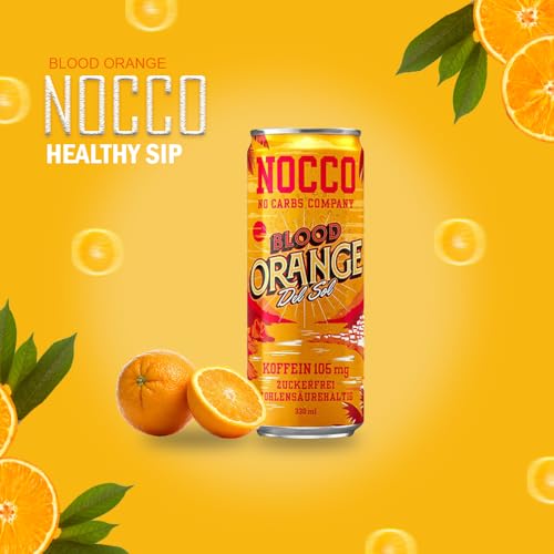 NOCCO BCAA Energy Drink incl. Naranja Sangre Del Sol 11.2 fl oz | 105 mg Cafeína | Soft drink without sugar | Energy drink incl. | Buxtrade (24 Cans, Blood Orange)