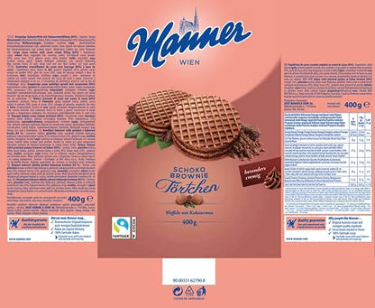 Manner Tartlets | Crispy Cocoa Biscuits with Chocolate Brownie Filling | Pack of 1 (400 g)