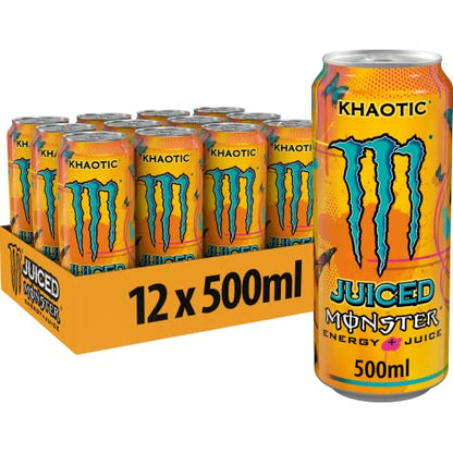Monster Energy Juiced Khaotic Caffeinated Energy Drink with Tropical Citrus Flavour in Practical Disposable Tins (12 x 500 ml)