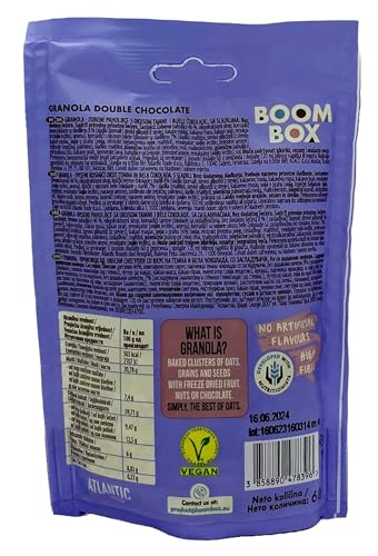 Pack of 16 - Boom Box Muesli (Double Chocolate (60g))Brand	Sorin Flavour	Double Chocolate (60g) Age range (description)	adult Item form	Flaky Specialty	Proteinreich