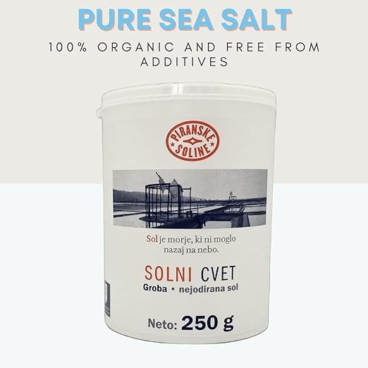 Solni Cvet - Fleur de Sel 250g (Protected Designation of Origin) - Pure Organic and Unrefined Sea Salt - Good for Cooking and Table Salt (Pack of 12)