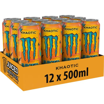 Monster Energy Juiced Khaotic Caffeinated Energy Drink with Tropical Citrus Flavour in Practical Disposable Tins (12 x 500 ml)