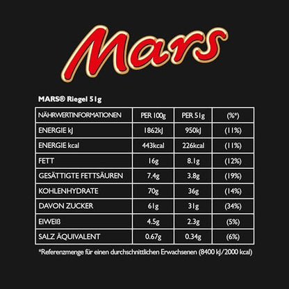 Mars 32 Packs x 51g Chocolate Bars with Caramel, Nougat and Milk Chocolate