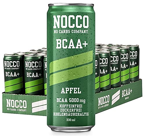 NOCCO BCAA+ Apple 24 x 330 ml Amino Acids Drink without Caffeine and Sugar - Carbonated Sports Drink for More Performance and Better Regeneration