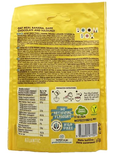 16 Pack - BOOM BOX Oatmeal – healthy breakfast selection (banana, hazelnut- 60g)