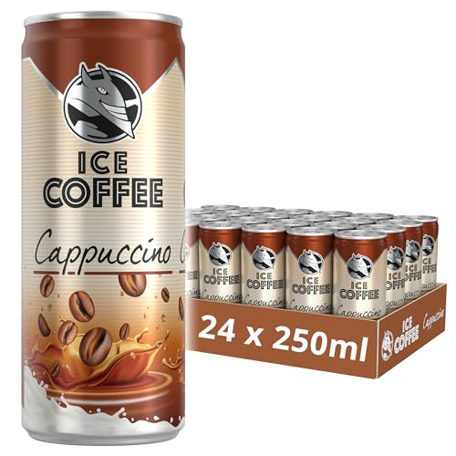 HELL Ice Coffee Cappuccino | 24 x 250 ml cans multipack | 40 mg/100 ml caffeine | contains real Arabica & Robusta coffee bean extracts | 75% UHT milk | Preservative-free | Iced coffee |