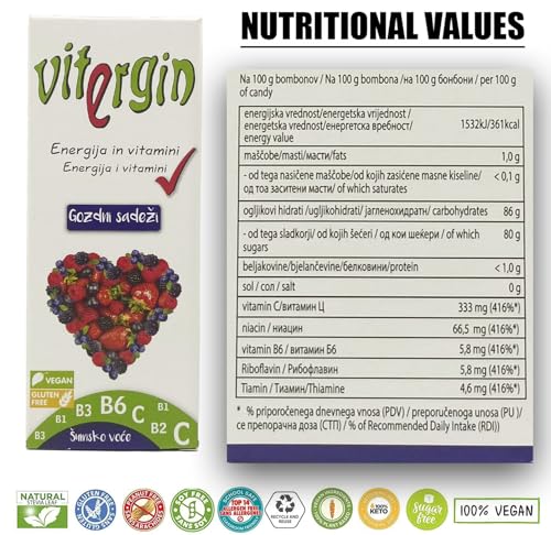 Vitergin Strawberry Vitamin Sweets - Delicious Fruit Enjoyment with 24 Packs (20 Sweets per Pack) - Sweet Sweets for a Healthy Boost! (12, Forest Fruits)