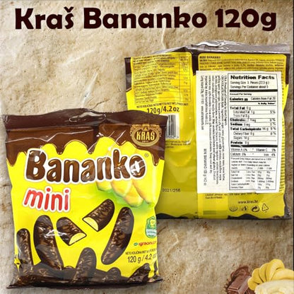 Kraš Bananko 120g - Irresistibly Delicious Mini Chocolate Covered Foam Bananas - Treat Yourself to Every Bite of Sweet Bliss! Pack of 5