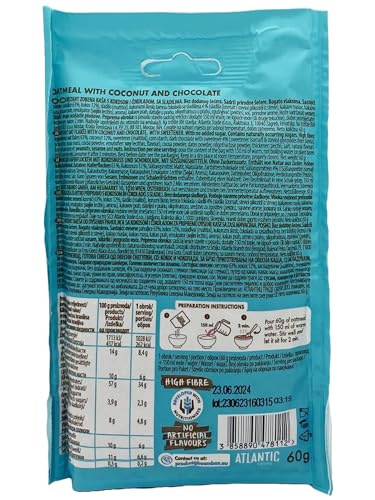 Pack of 16 - BOOM BOX Oatmeal – healthy breakfast choice (Coconut, chocolate - 60g)