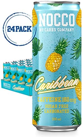 NOCCO BCAA Caribbean 24 x 330ml | Protein-rich energy drink without sugar | No Carbs Company | Vitamin and caffeine boost | Carbonated sports drinks for muscle performance and regeneration