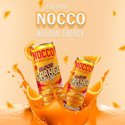 NOCCO BCAA Energy Drink incl. Naranja Sangre Del Sol 11.2 fl oz | 105 mg Cafeína | Soft drink without sugar | Energy drink incl. | Buxtrade (24 Cans, Blood Orange)