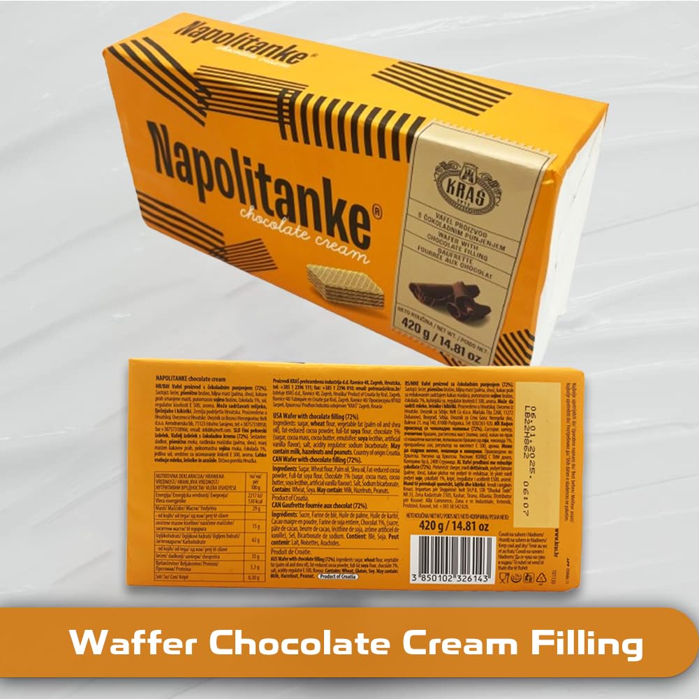 NAPOLITANKE KRAS Premium Waffles - Premium Waffle Biscuits with Delicious Milk, Chocolate Cream, Hazelnut, Lemon and Orange Fillings - Various Sizes (420 g Chocolate & Cream, 16 Pieces)