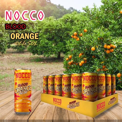 NOCCO BCAA Energy Drink incl. Naranja Sangre Del Sol 11.2 fl oz | 105 mg Cafeína | Soft drink without sugar | Energy drink incl. | Buxtrade (24 Cans, Blood Orange)