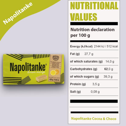 NAPOLITANKE KRAS Premium Waffles - Premium Waffle Biscuits with Delicious Milk, Chocolate Cream, Hazelnut, Lemon and Orange Fillings - Various Sizes (420 g Chocolate & Cream, 4 Pieces)