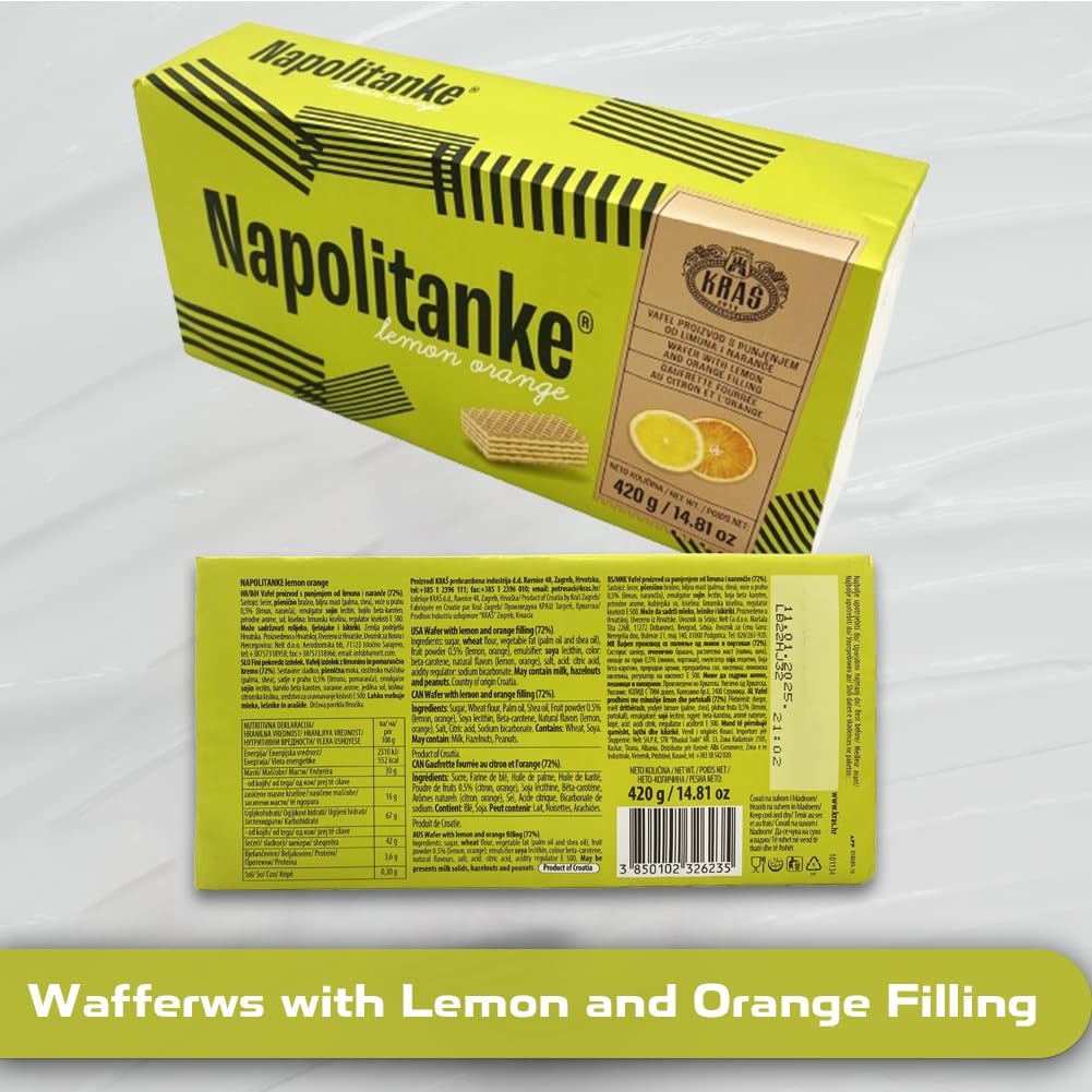 NAPOLITANKE KRAS Premium Waffles - Premium Waffle Biscuits with Delicious Milk, Chocolate Cream, Hazelnut, Lemon and Orange Fillings - Various Sizes (420 g Chocolate & Cream, 4 Pieces)
