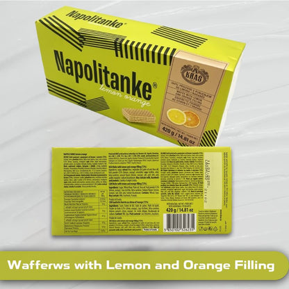 NAPOLITANKE KRAS Premium Waffles - Premium Waffle Biscuits with Delicious Milk, Chocolate Cream, Hazelnut, Lemon and Orange Fillings - Various Sizes (420 g Chocolate & Cream, 4 Pieces)