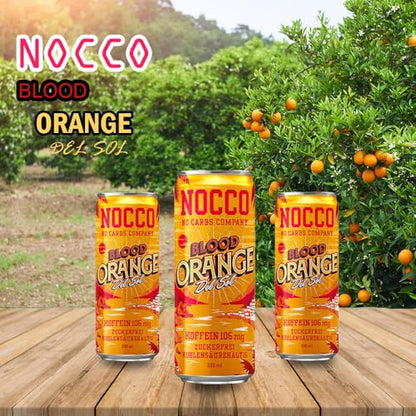 NOCCO BCAA Energy Drink incl. Naranja Sangre Del Sol 11.2 fl oz | 105 mg Cafeína | Soft drink without sugar | Energy drink incl. | Buxtrade (24 Cans, Blood Orange)