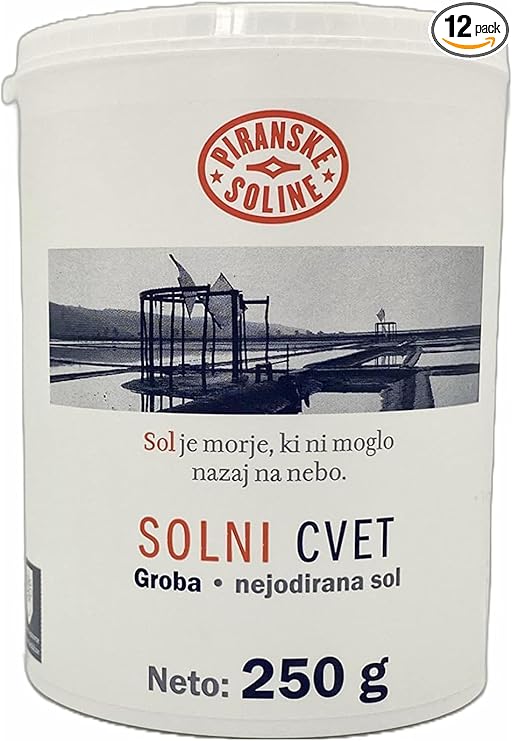 Solni Cvet - Fleur de Sel 250 g (Protected Designation of Origin) - pure organic and unrefined sea salt - excellent for cooking and as table salt (12 pieces)