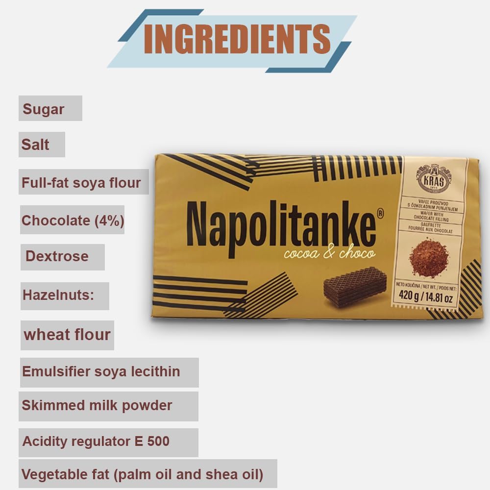 NAPOLITANKE KRAS Premium Wafers - Premium Wafers Biscuits with Delicious Milk, Chocolate Cream, Hazelnut, Lemon and Orange Fillings – Multiple Sizes(16x420g)