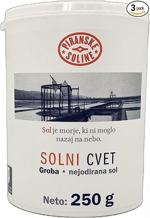 Solni Cvet Fleur de Sel 250g (Protected Designation of Origin) - Pure organic and unrefined sea salt - Great for cooking and table salt (pack of 3)