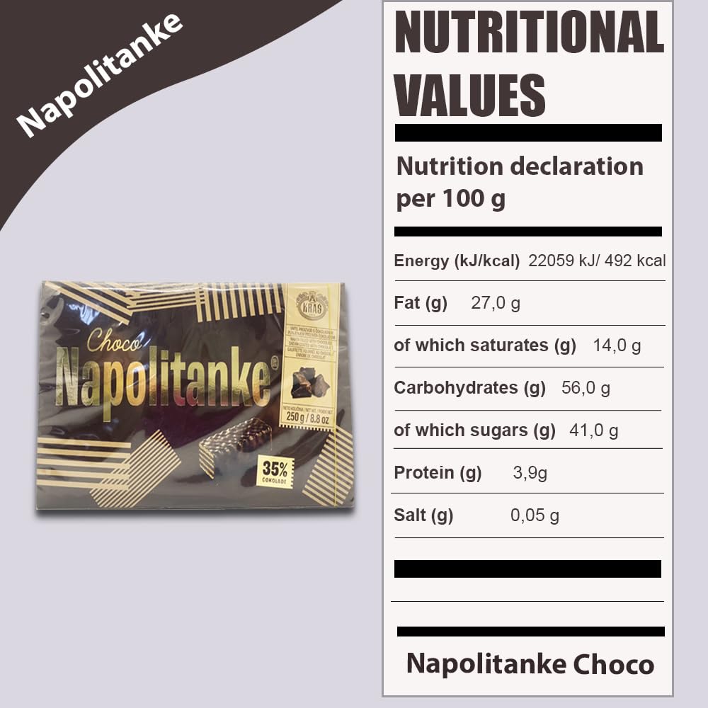 NAPOLITANKE KRAS Premium Waffles - Premium Waffle Biscuits with Delicious Milk, Chocolate Cream, Hazelnut, Lemon and Orange Fillings - Various Sizes (500 g, 3 Pieces)