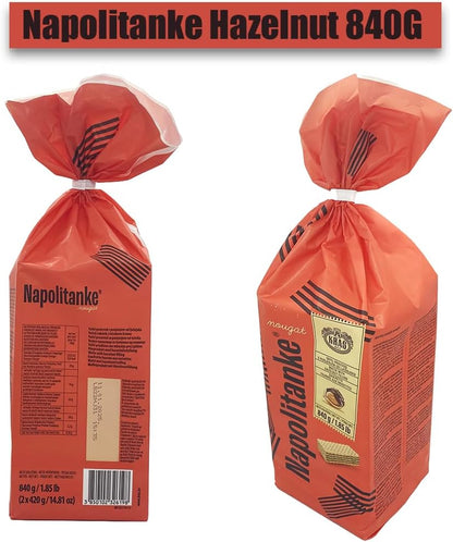 NAPOLITANKE KRAS Premium Waffles - Premium Waffle Biscuits with Delicious Milk, Chocolate Cream, Hazelnut, Lemon and Orange Fillings - Various Sizes (840 g Hazelnut, 2 Pieces)