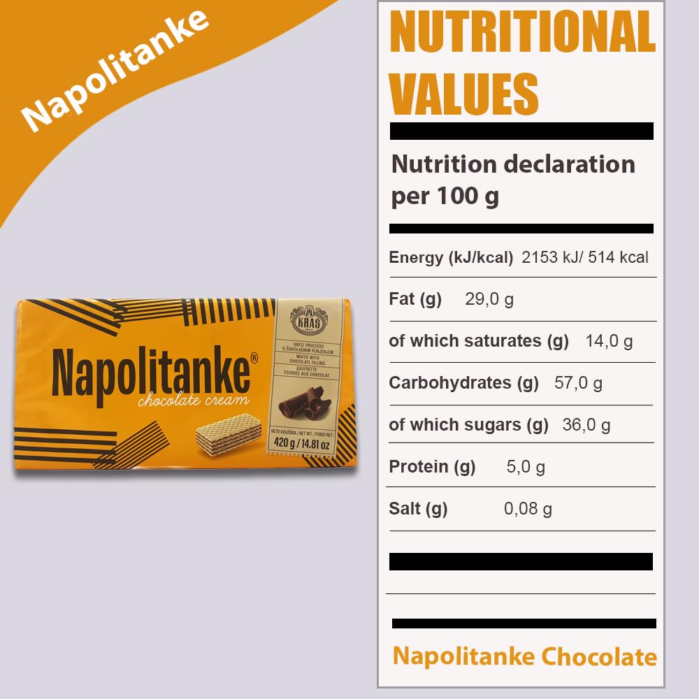 NAPOLITANKE KRAS Premium Waffles - Premium Waffle Biscuits with Delicious Milk, Chocolate Cream, Hazelnut, Lemon and Orange Fillings - Various Sizes (420 g Chocolate & Cream, 16 Pieces)