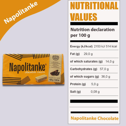NAPOLITANKE KRAS Premium Waffles - Premium Waffle Biscuits with Delicious Milk, Chocolate Cream, Hazelnut, Lemon and Orange Fillings - Various Sizes (420 g Chocolate & Cream, 16 Pieces)