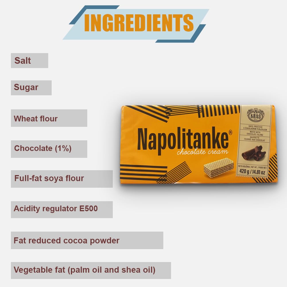 NAPOLITANKE KRAS Premium Waffles - Premium Waffle Biscuits with Delicious Milk, Chocolate Cream, Hazelnut, Lemon and Orange Fillings - Various Sizes (420 g Chocolate & Cream, 16 Pieces)