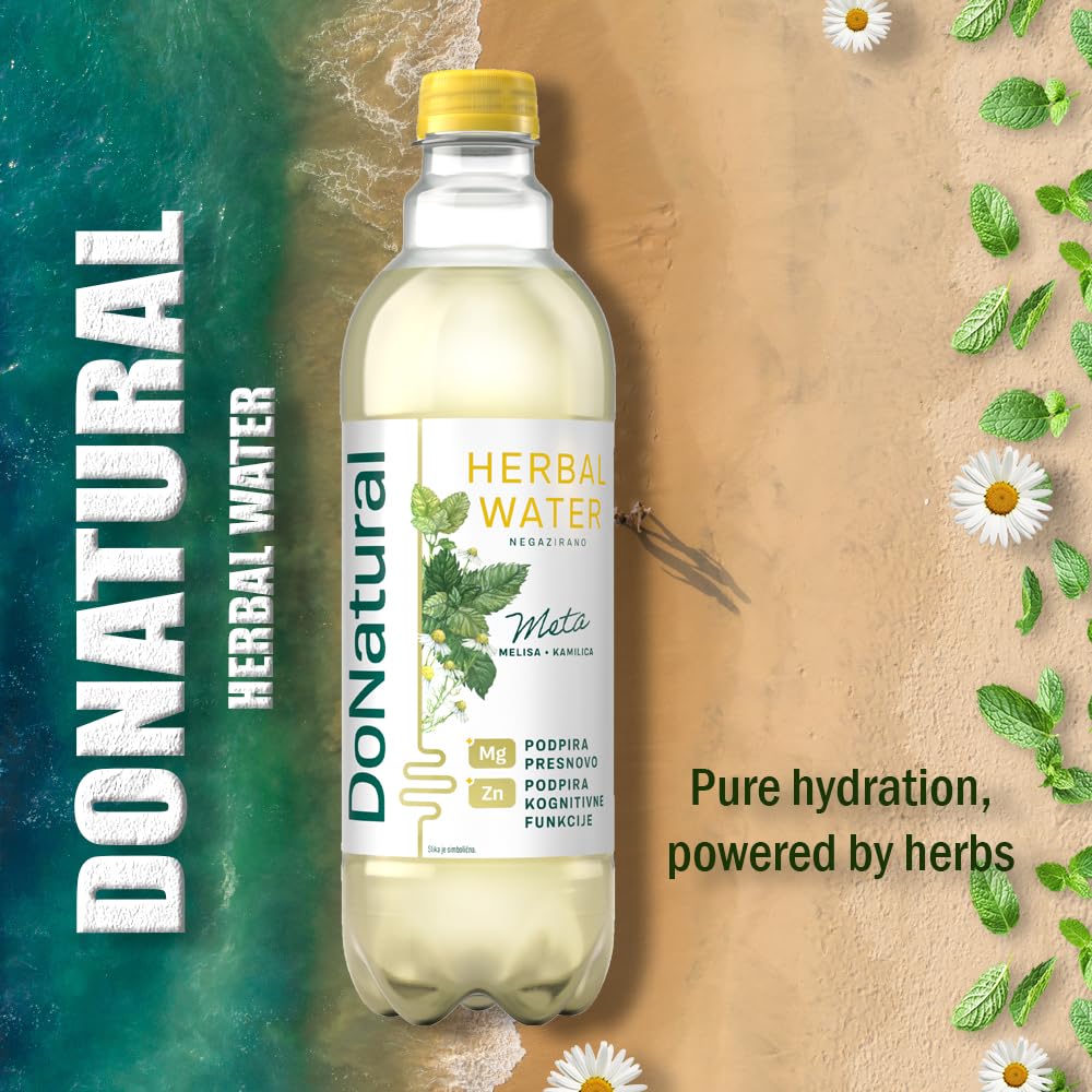 12 Pack DoNatural Herbal Water - Mint with Lemon Balm & Chamomile, 500 ml - Low Calorie Relaxation Drink with Magnesium & Zinc, Natural, Vegan Herbal Water