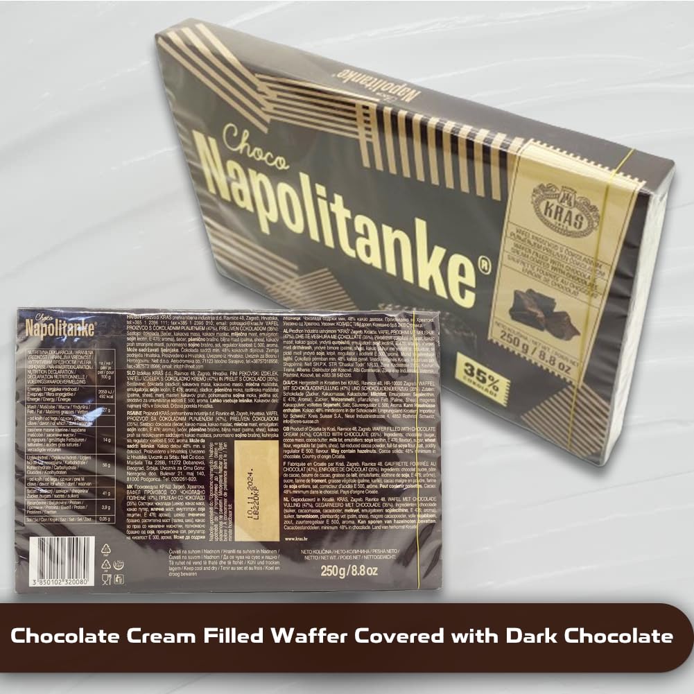 NAPOLITANKE KRAS Premium Waffles - Premium Waffle Biscuits with Delicious Milk, Chocolate Cream, Hazelnut, Lemon and Orange Fillings - Various Sizes (500 g, 3 Pieces)