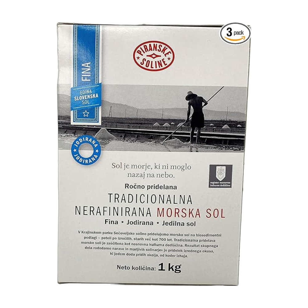 Traditional Unrefined Iodized Fine Sea Salt (1kg Bag) - Pure Organic Unrefined Sea Salt - Ideal for Cooking and Table Salt (Pack of 3) - Per 1kg Unit...