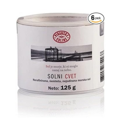Solni Cvet - Salt Flower 125 g (Protected Designation of Origin) - Purely organic and unrefined sea salt - Excellent for cooking and table salt (pack of 6)
