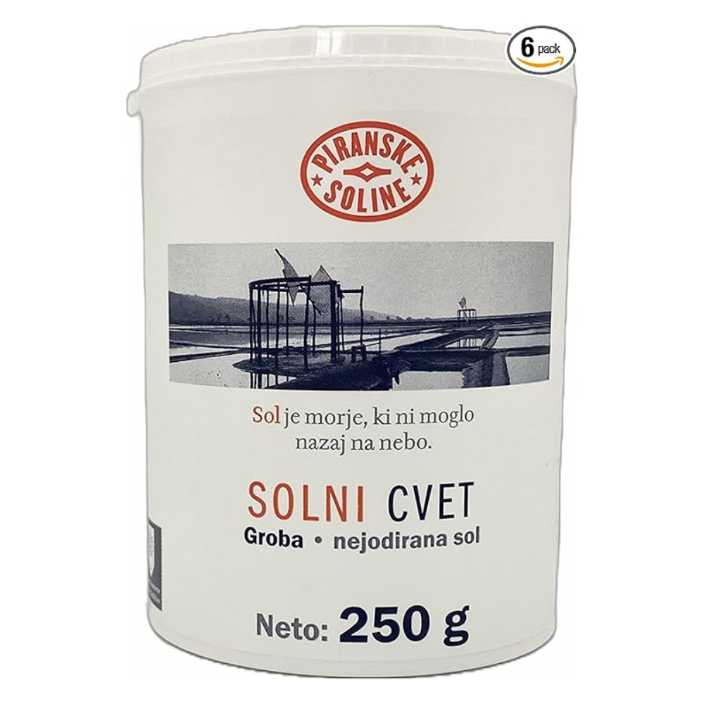 Solni Cvet Fleur de Sel 250g (Protected Designation of Origin) - Pure organic and unrefined sea salt - Great for cooking and table salt (pack of 6)