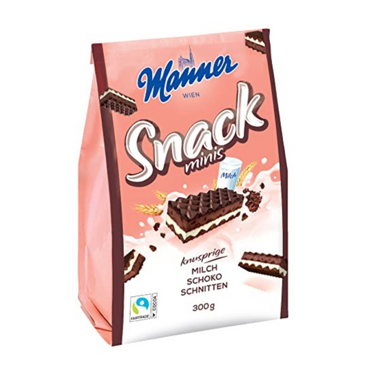 Manner Snack Mini Milk Chocolate | chocolate crunchy treat for in between meals | 1 pack (1 x 300 g)