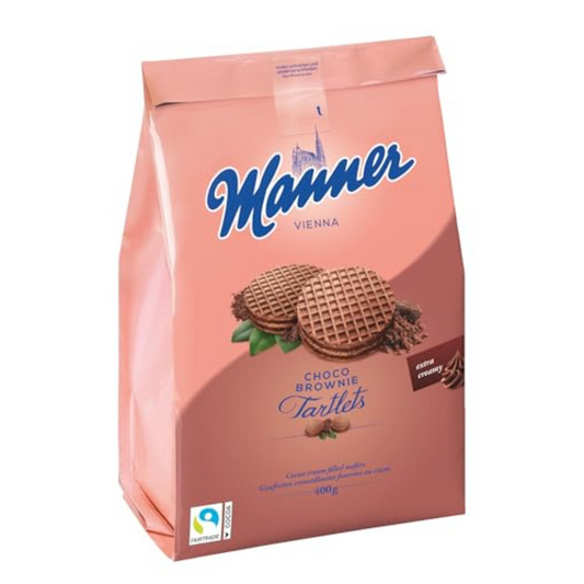 Manner Tartlets | Crispy Cocoa Biscuits with Chocolate Brownie Filling | Pack of 1 (400 g)