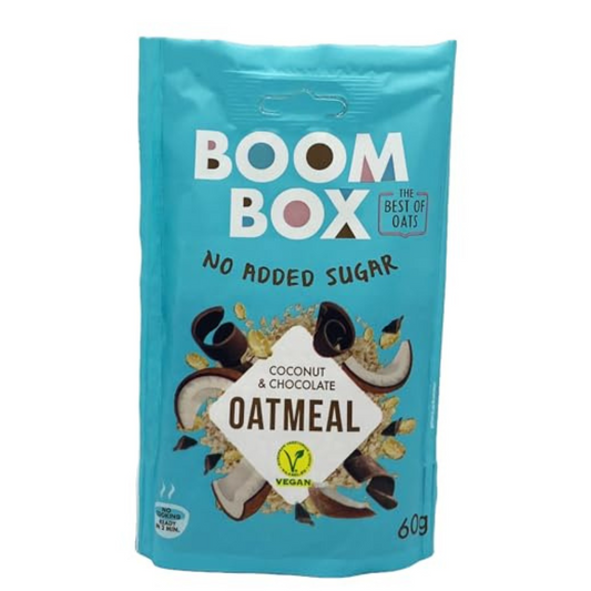 Pack of 16 - BOOM BOX Oatmeal – healthy breakfast choice (Coconut, chocolate - 60g)