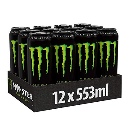 Monster Energy - Caffeinated Energy Drink with Classic Energy Flavour - in Resealable Disposable Tins (12 x 553 ml)
